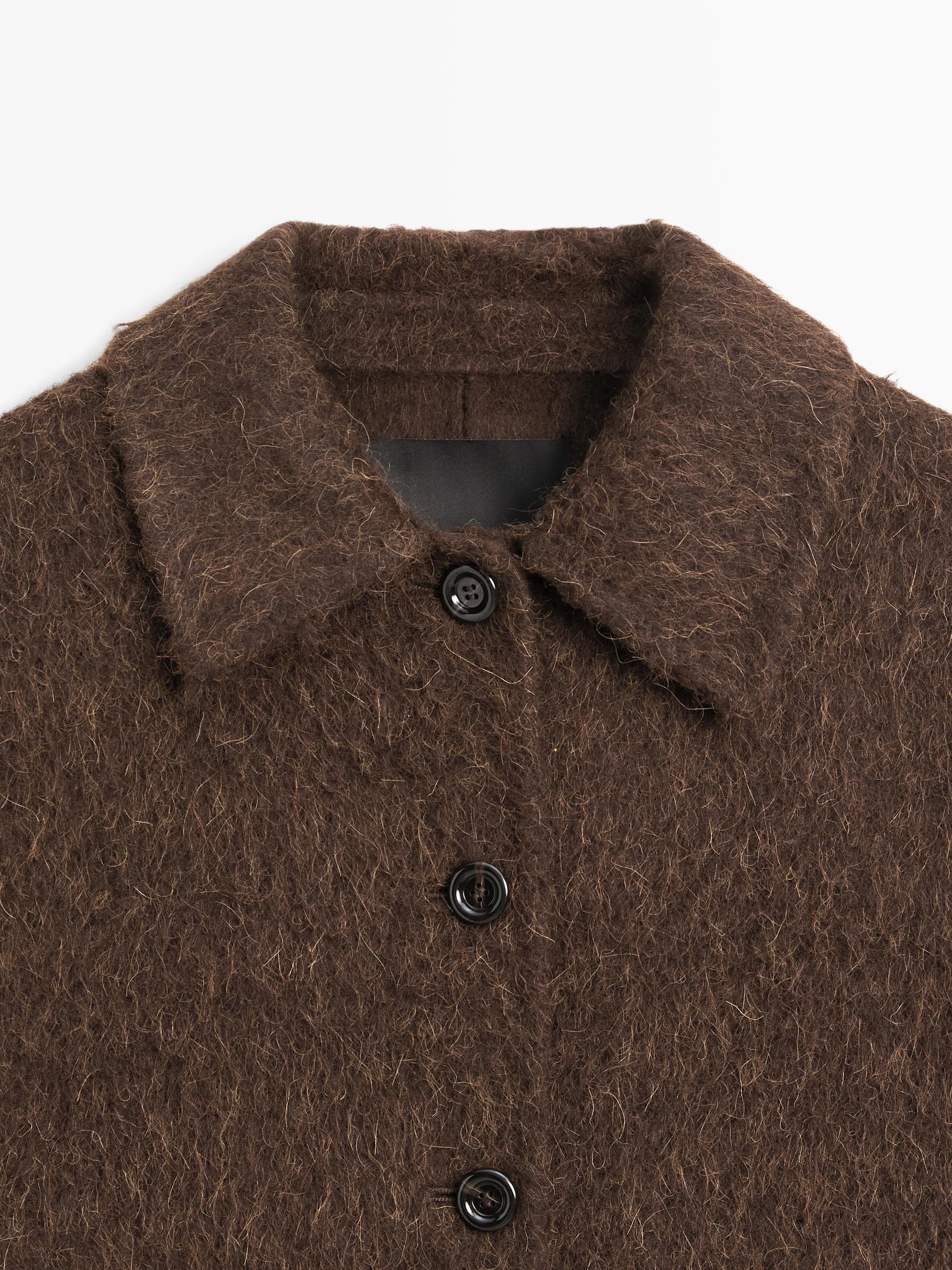 Alpaca wool cardigan with shirt collar